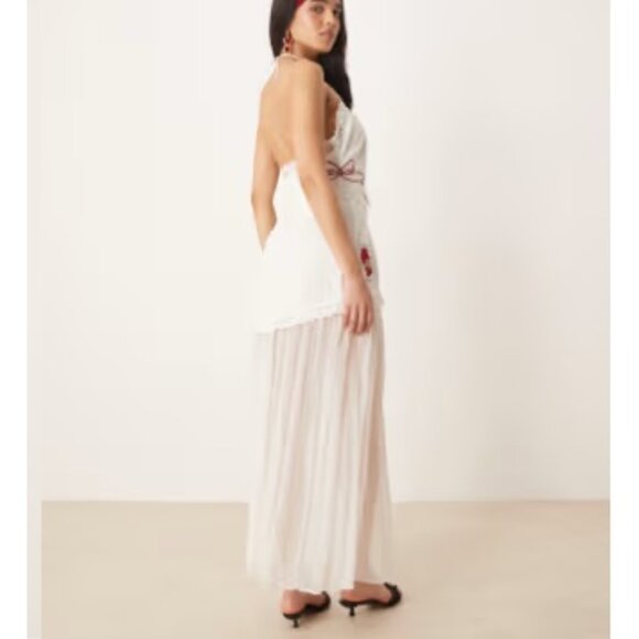 NWT FOR LOVE AND LEMONS MI AMORE EMBROIDERED HALTER NAT WHITE MAXI DRESS SIZE M - Picture 2 of 9